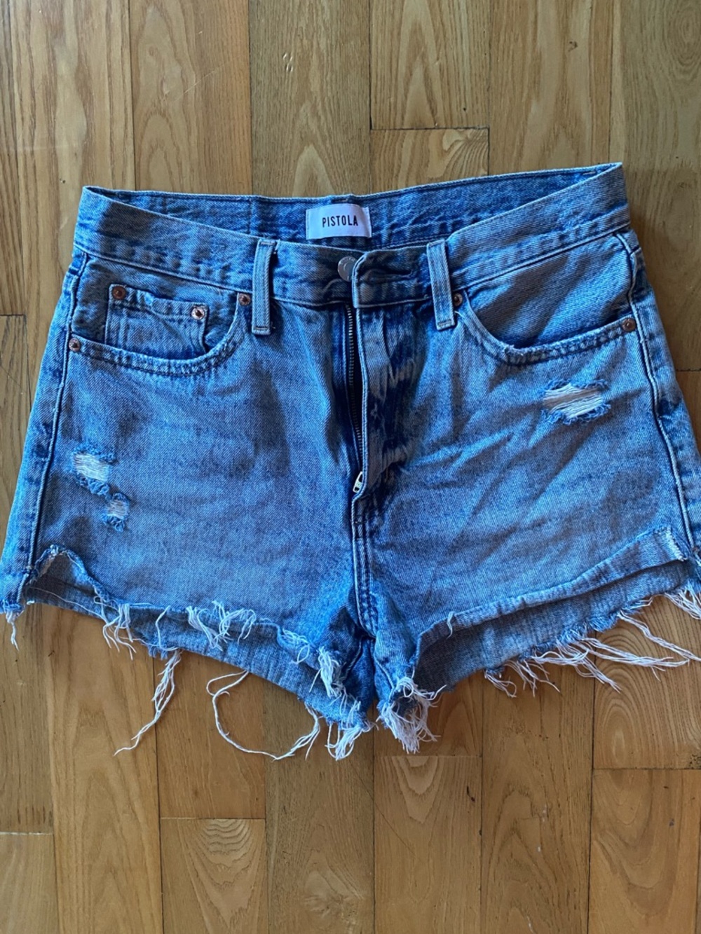 Pistola Light Blue Distressed Cutoff Denim Shorts